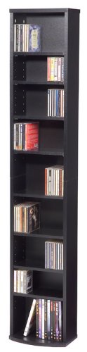 CD / DVD/ VHS 225 Tower Storage Rack in Black Finish