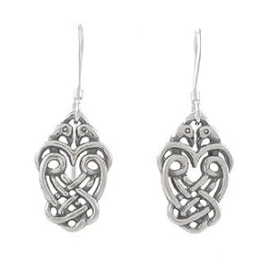 Celtic Love Knot Lovebird Dangle Earrings in Sterling Silver, #8073