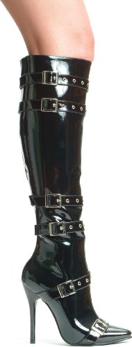 Cheap 5 Inch Heel Knee High Boot Women'S Size Shoe With Buckles And Inner Zipper (Black-8)