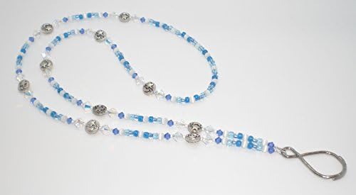 Moon & Stars Sapphire Crystal AB Aqua Blue Bead Mix Lanyard Badge, Keys, Eyeglass Holder