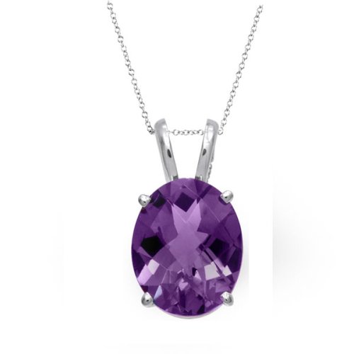 14k White or Yellow Gold 10x8mm Oval Cut Checkerboard Amethyst Pendant