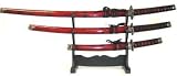 3PCS SAMURAI SWORD SET W/STD,RED&BLK
