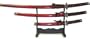 3PCS SAMURAI SWORD SET W/STD,RED&BLK