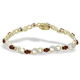 14K Yellow Gold Genuine Oval Garnet and Diamond Bracelet by Jewels For Me