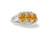 14K White Gold Genuine Oval Citrine 3-Stone Ring