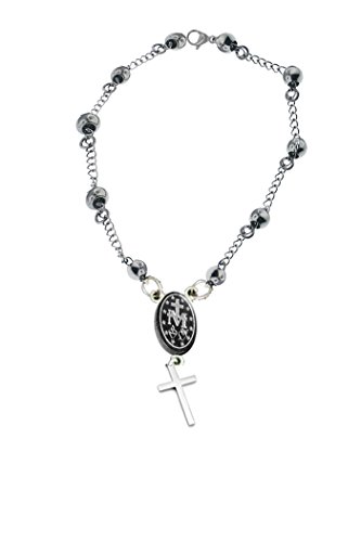 Catholic - Rosary Beads Pray Bracelet Steel - Miraculous Medal - Length (7.5 Inches) (19cm)