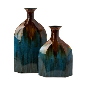 Image of IMAX Blaze Blue Drip Bottles Wrought Iron Rustic Style Metal Blue Copper Drip Finish