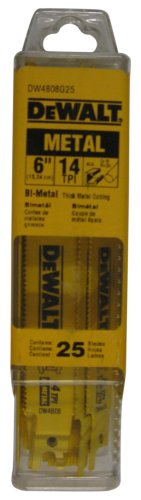 DEWALT DW4808G25 6-Inch 14TPI Straight Back Bi-metal Reciprocating Saw Blade (25 Pk)