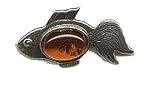 Sterling Silver Cognac Amber Brooch