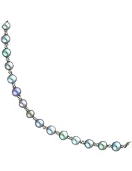 14K White Gold Black Cultured Round Pearl Strand 16"