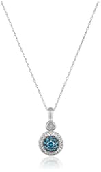 10k White Gold Cluster Heart Blue and White Diamond Pendant Necklace (1/4 cttw, I-J Color, I2-I3 Clarity)