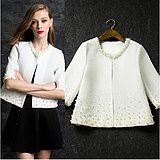 インポートピンク　importpink 海外　インポート　ホワイト　パール　付　ノーカラー　ジャケット　コート　白　大人