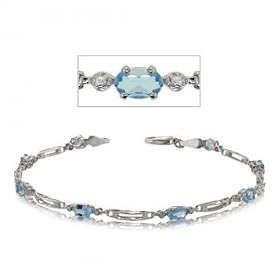 10k White Gold Bracelet w Oval Topaz and Diamond by GemAffair