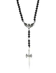King Baby Winged Skull and Dagger Sterling Silver and Onyx Bead Rosary