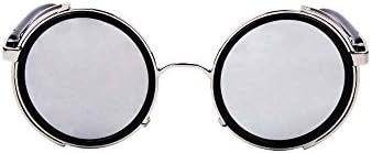 Men and women simple fashion round frame sunglasses polarized driving sunglasses UV protection (Silver frame Mercury lens)