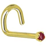 Solid 18KT Yellow Gold (July) 1.5mm Genuine Ruby Left Nostril Screw- 18 Gauge