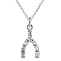 Sterling Silver Mini Pave Cubic Zirconia Wishbone Pendant - Silver ( 18" )