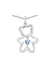 Original Star K (tm) Love Teddy Bear with 4mm Heart Shape Simulated Aquamarine in 925 Sterling Silver
