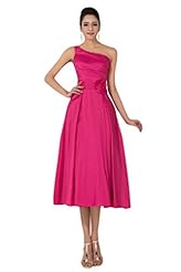 Tea Length One Shoulder Taffeta   Ball Gown Bridesmaid Dress/Prom Dress 