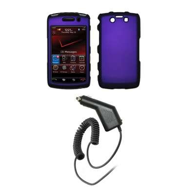 Premium Purple Rubberized Snap-On Cover Hard Case Cell Phone Protector + Snap-On Removal Tool + Rapid Car Charger for Blackberry Storm 2 (9550/9520)