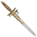 French Flintlock Pistol Replica / Dagger Combination with Antiqued Gold Tone Finish - Detailed Replica of Classic Pirate Gun