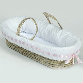 Eyelet Ribbon Moses Basket - Color Pink RibbonB000IG2RTI : image