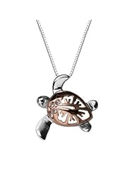 Sterling Silver Hawaiian Rose Two-Toned Hibiscus Turtle Pendant (28mm)