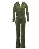 Ladies Plus Size Velour Hoody Tracksuit Olive Green