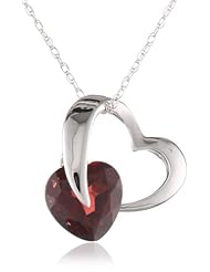 10k White Gold Heart Garnet Pendant Necklace, 18"