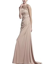 A-line Cocktail Floor Length Sleeveless Mesh Beaded Homecoming Dress/Pageant Dress/Prom Dress/Party Dress/Wedding Dress 