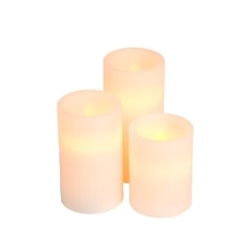 Everlasting Glow Flameless Wax Candle with Timer, Bisque Color with Vanilla Scent, Set of 3 Pillar Candles in Assorted Sizes