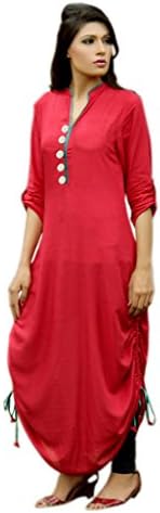 Shree Sanskruti Straight Red Cotton Knee-Long Kurtis for Women