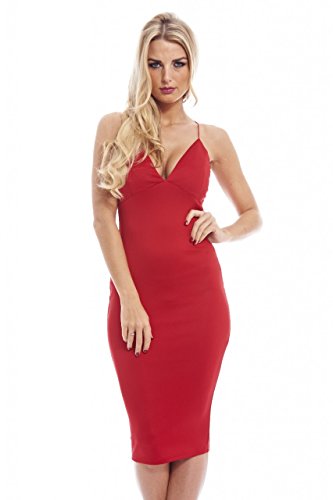 AX Paris Women's Deep V Front Elasticated Straps Midi Dress