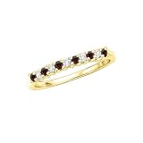 14K Yellow Gold 0.13 ct. Diamond with Alternating 1/5 ct. Garnet Ring