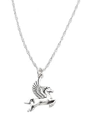 Sterling Silver Greek Mythology Pegasus Charm with Thin Singapore Necklace
