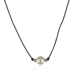Valero Pearls pearls4girls Damen-Halskette Lederband schwarz S��wasser-Zuchtperle wei� flexible L�nge 60200912