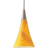 Progress Lighting P6140-09Y 12 Volt Low Voltage T4 Mini-Pendant with Mottled Amber and Yellow Glass, Brushed Nickel