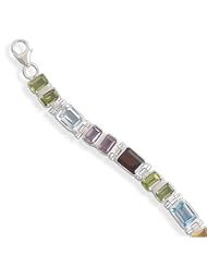 Sterling Silver Faceted Multistone Link Bracelet - 7 Inch +1.5ext