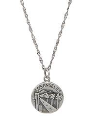 Sterling Silver Los Angeles City of the Angels Charm with Thin Singapore Chain Necklace