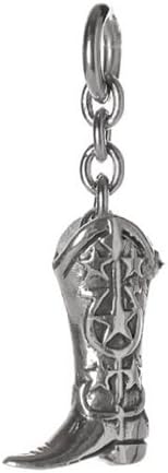 Western Boots - Silver Stainless Steel Cowboy Charm for Bracelets and Necklaces - Fantasy Body Jewelry for Men and Women