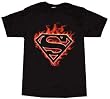 Superman Flames Logo Black Tee T-Shirt