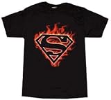 Superman Flames Logo Black Youth Tee T-Shirt