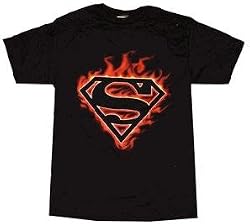 Superman Flames Logo Black Youth Tee T-Shirt