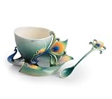 Franz Porcelain Peacock Kathy Ireland Luminescence Collection Cup, Saucer, Spoon