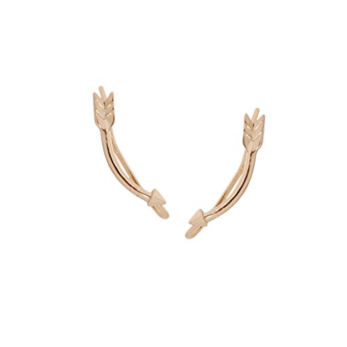 Humble Chic Women's Arrow Ear Crawlers Curved Gold-Tone Dart Stud Earrings