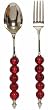 Decorative Salad Server With Ruby Red Glass Bead Handles