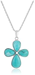 Sterling Silver Stabilized Turquoise Cross Pendant Necklace, 18"