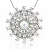 Sterling Silver simulated Pearl Simulated Diamond CZ Flower Pendant
