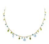 14K Gold Necklace with Blue Topaz and Peridot