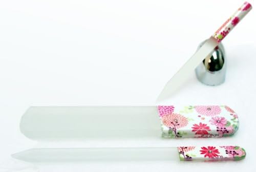 3pc Crystal Glass Nail Files - Dualside Manicure/Pedicure File Set with Swarosvki Crystals - Floral